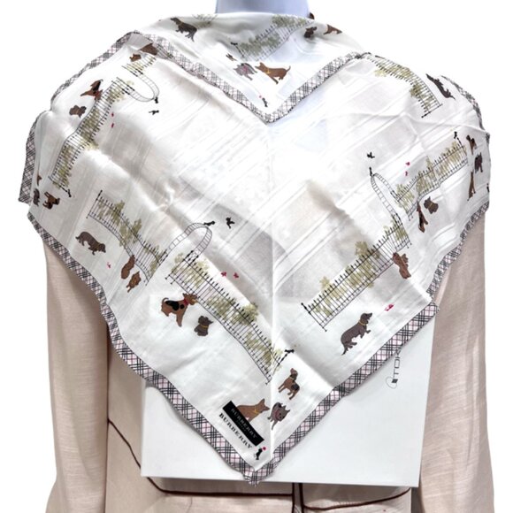 Burberry Accessories - New Trendy in box Burberry London Mini Scarf, 20" white green with dogs logo(74